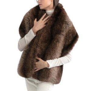 170. Coffee Faux Fur Shawl NWT
